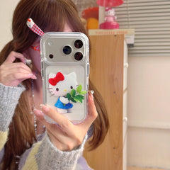 Kitty round-edged airbag double-sided phone case with pomelo leaf design