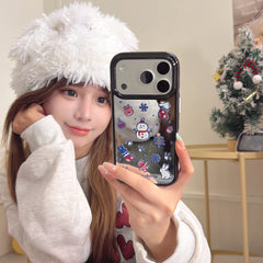 Perler bead winter bunny and snowman side profile mirrored round edge phone case