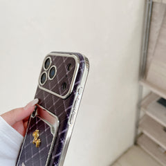 Blue checkered pony leather phone case