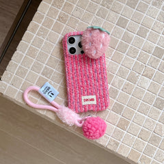 Color-blocked corduroy strawberry phone case