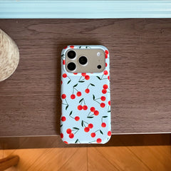 Navy Cherry Orchard Case: 360° Protective Shockproof Series for iPhone 13-17 Series | Vibrant All-Over Print Fruit Design