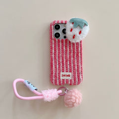 Color-blocked corduroy strawberry phone case