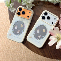 Cute Spring Bunny Floral Aesthetic Phone Case for iPhone 17 16 15 14 13 Pro Max | Vintage Flower Rabbit Pattern Shockproof Soft Cover