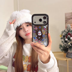 Perler bead winter bunny and snowman side profile mirrored round edge phone case