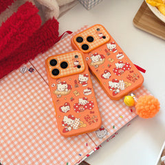 Orange polka dot Apple Kitty large window phone case