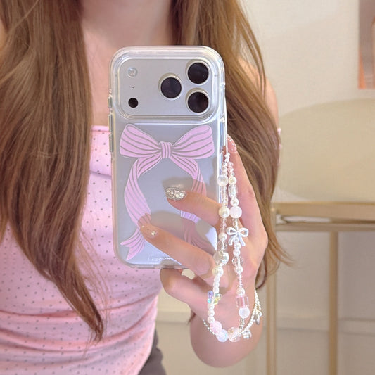 Silver Ribbon & Pink Bow Case | Coquette Chrome Aesthetic
