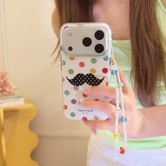 Retro Polka Dot Moustache Character Case | Quirky Aesthetic Shell