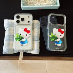Kitty round-edged airbag double-sided phone case with pomelo leaf design