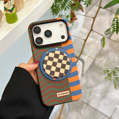 Brown, orange and blue wavy magnetic film phone case