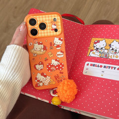 Orange polka dot Apple Kitty large window phone case