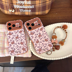 Pink leopard print brown kitty large window phone case