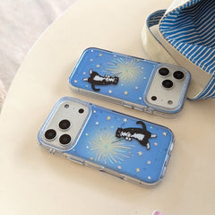 Black cat with fairy wand rounded edge phone case