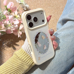 Cute Spring Bunny Floral Aesthetic Phone Case for iPhone 17 16 15 14 13 Pro Max | Vintage Flower Rabbit Pattern Shockproof Soft Cover