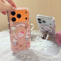 Magnetic Pink Striped Bear & Kitty Case | Cute Coquette Tech Accessory