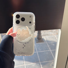 Winter Snowflake Black Cat and White Dog Magnetic Round Phone Case