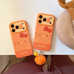 Orange plaid Kitty emoji large window phone case