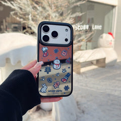 Perler bead winter bunny and snowman side profile mirrored round edge phone case