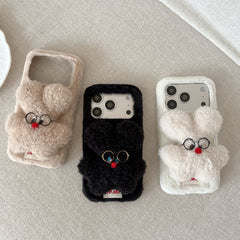 Rabbit fur glasses and rabbit phone case