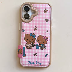 Pink checkered Kitty phone case for iPhone 17
