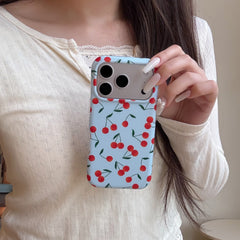 Navy Cherry Orchard Case: 360° Protective Shockproof Series for iPhone 13-17 Series | Vibrant All-Over Print Fruit Design