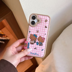 Pink checkered Kitty phone case for iPhone 17