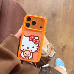 Orange-bordered Kitty hugging a bear rounded phone case