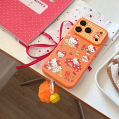 Orange polka dot Apple Kitty large window phone case