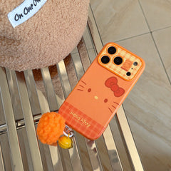 Orange plaid Kitty emoji large window phone case