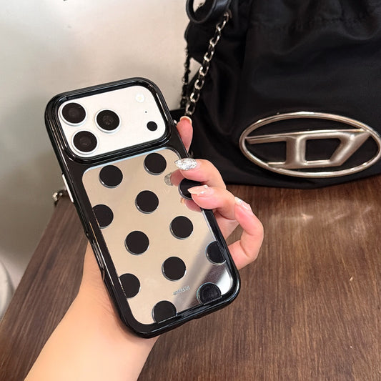 Bold Black & White Polka Dot Mirror iPhone Case | Y2K Space Shell