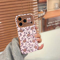 Pink leopard print brown kitty large window phone case
