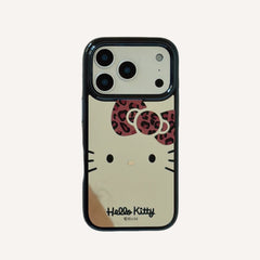 Leopard print bow Kitty mirrored rounded edge space shell