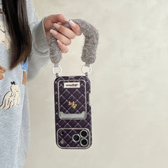 Blue checkered pony leather phone case
