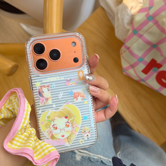 Aesthetic White Stripes Girl Collage iPhone Case | Y2K Art Print