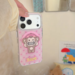 Pink Star Monkey Aesthetic iPhone Case | Y2K Streetwear Style