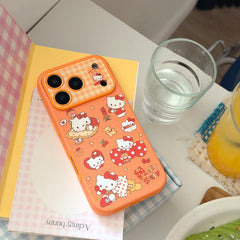 Orange polka dot Apple Kitty large window phone case
