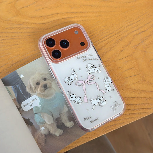 Playful Running Puppy & Bows iPhone Case | Y2K Girly Aesthetic