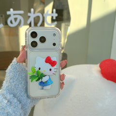 Kitty round-edged airbag double-sided phone case with pomelo leaf design