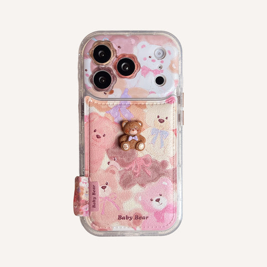 Oil painting graffiti 3D bear and flower phone case