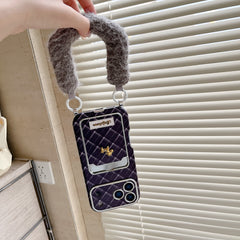 Blue checkered pony leather phone case