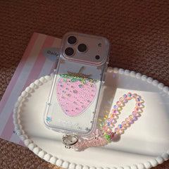 Gilded colored diamond pink strawberry phone case