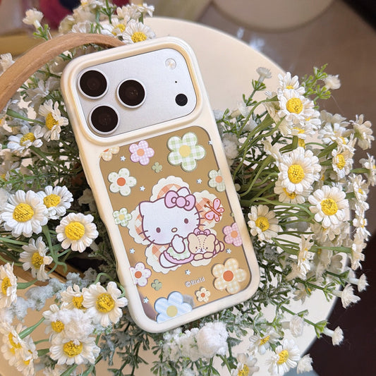 Floral Bear & Kitty Mirror iPhone Case | Y2K Space Shell Edition