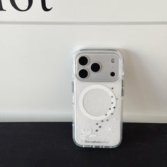 Winter Snowflake Black Cat and White Dog Magnetic Round Phone Case