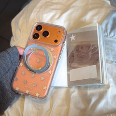 Semi-Transparent Silver Star Case | 360° Kickstand & Gold Trim