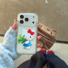 Kitty round-edged airbag double-sided phone case with pomelo leaf design
