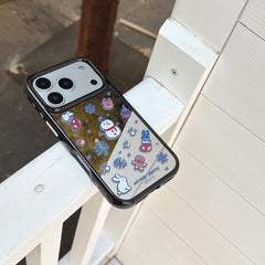 Perler bead winter bunny and snowman side profile mirrored round edge phone case