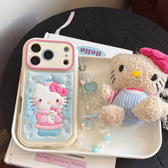 Snowflake hugging a snowman Kitty rounded 3D leather texture phone case