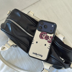 Leopard print bow Kitty mirrored rounded edge space shell