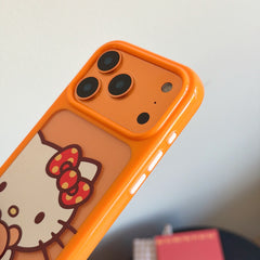Orange-bordered Kitty hugging a bear rounded phone case