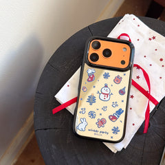 Perler bead winter bunny and snowman side profile mirrored round edge phone case