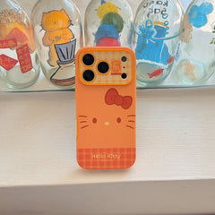 Orange plaid Kitty emoji large window phone case